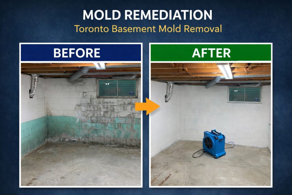 Basement Mold Remediation Before and After Photos in Toronto - basement mold removal before after images photos project case study toronto