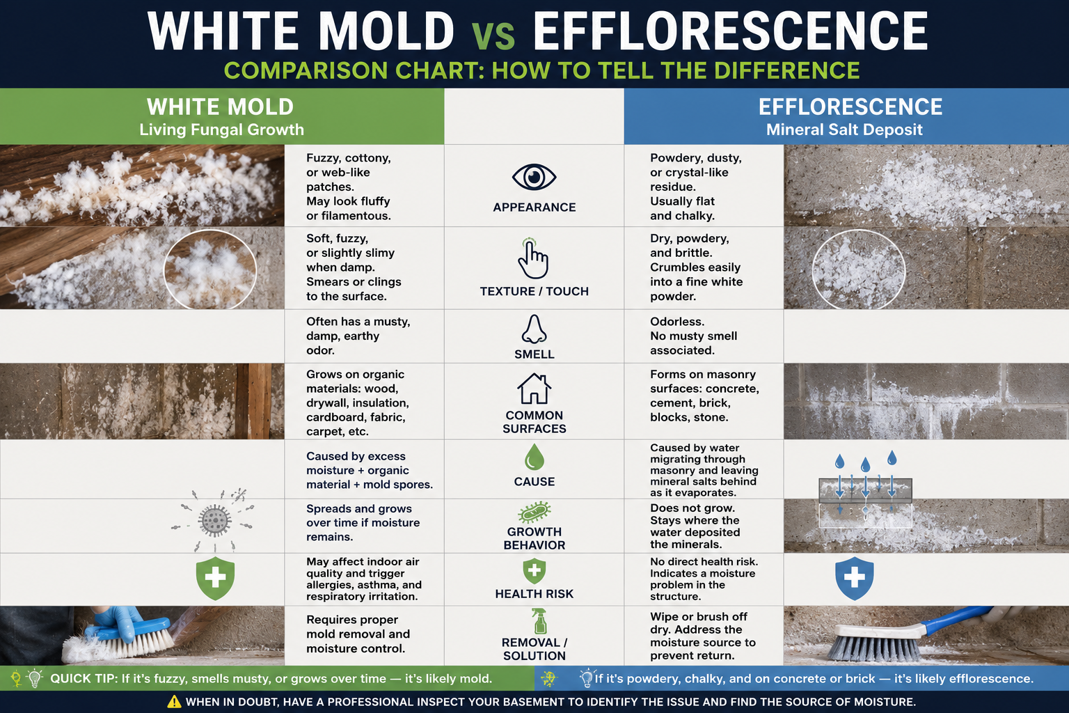 White Mold vs Efflorescence White Mold vs Efflorescence