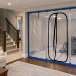 Mold remediation containment separating a work zone from a clean living area
