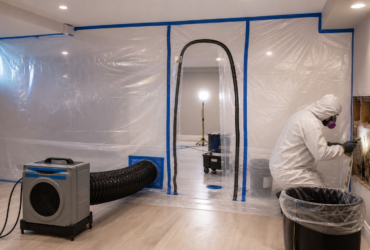 Professional mold remediation containment setup in a Toronto basement Professional mold remediation containment setup in a Toronto basement